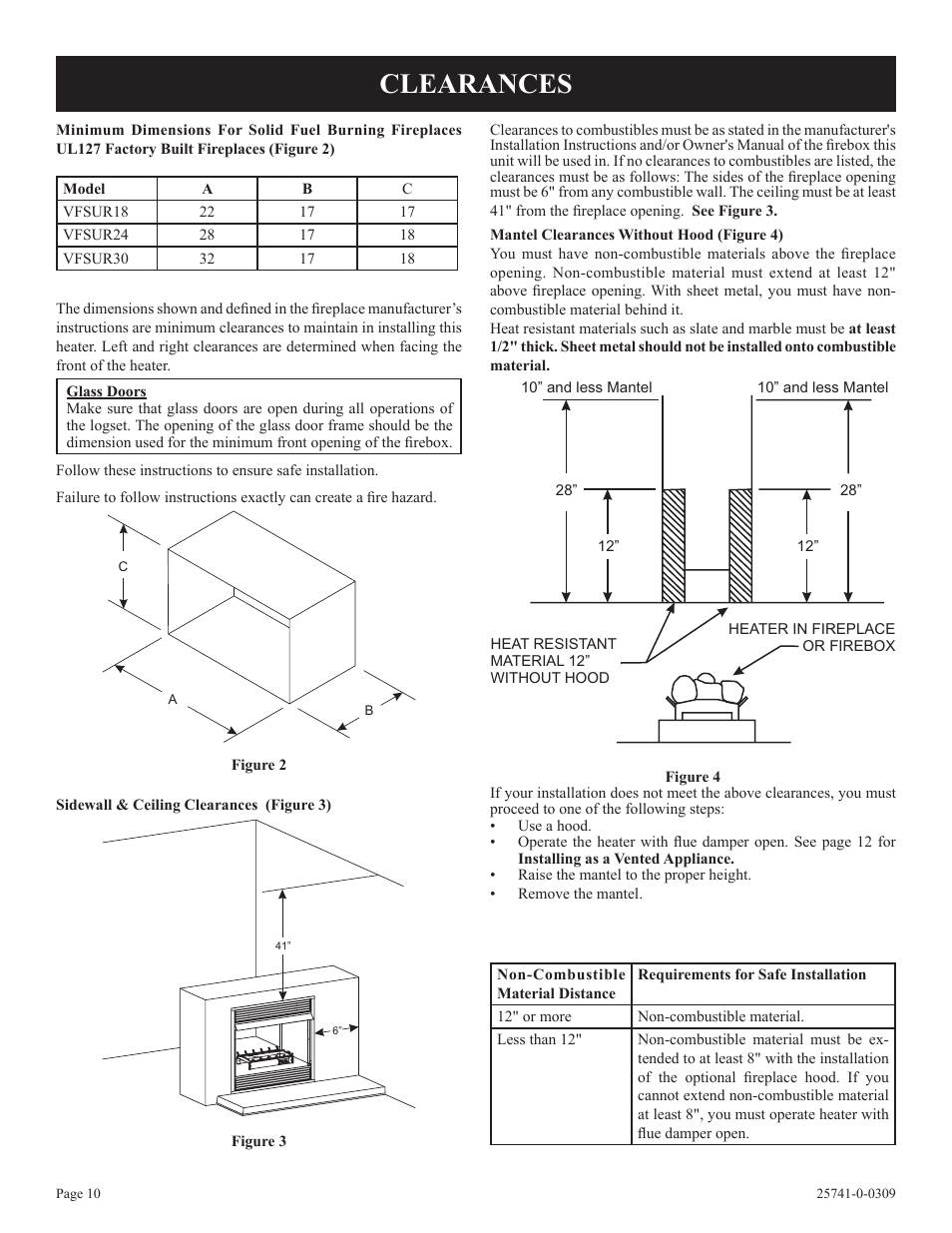 Clearances | Empire Comfort Systems VFSUR30-2 User Manual | Page 10 / 24