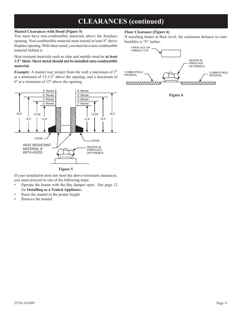 Clearances (continued) | Empire Comfort Systems VFSUR30-2 User Manual | Page 11 / 24