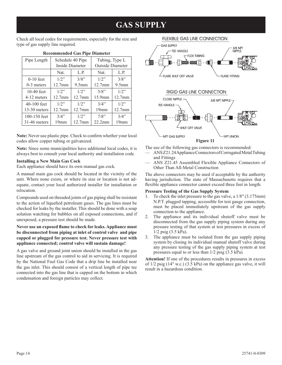 Gas supply | Empire Comfort Systems VFSUR30-2 User Manual | Page 14 / 24
