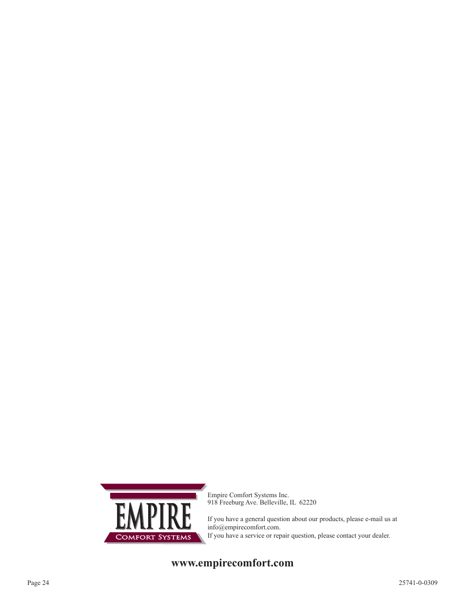Empire | Empire Comfort Systems VFSUR30-2 User Manual | Page 24 / 24