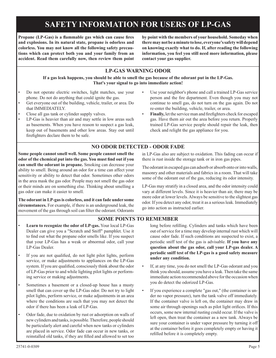 Safety information for users of lp-gas | Empire Comfort Systems VFSUR30-2 User Manual | Page 5 / 24