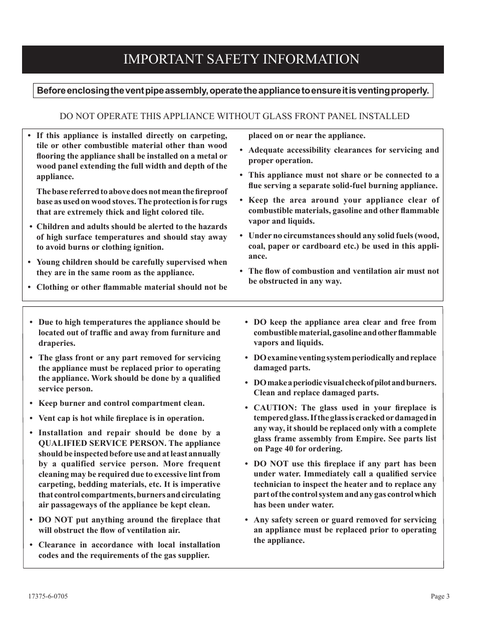 Important safety information | Empire Comfort Systems DVP42FP7  EN User Manual | Page 3 / 52