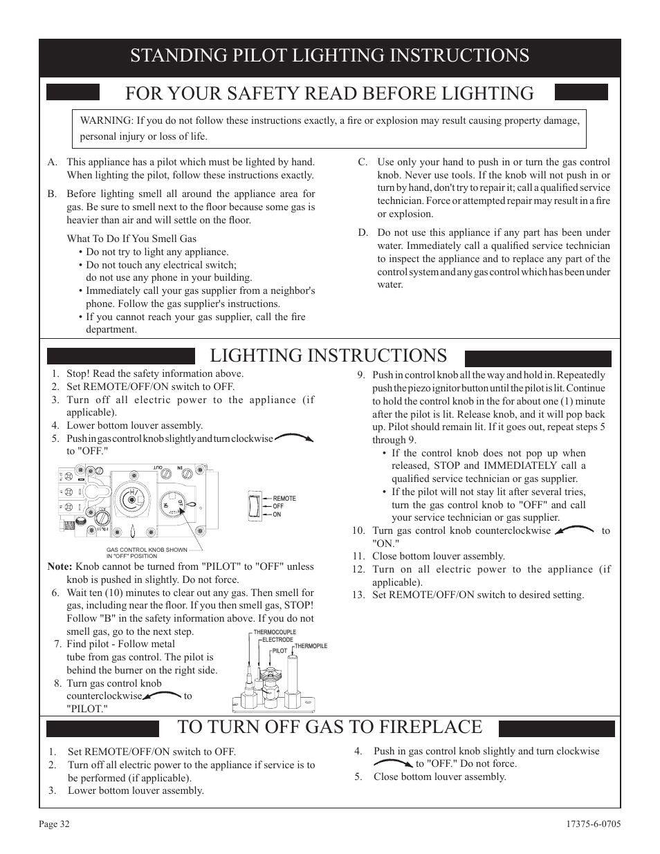 Standing pilot lighting instructions, Lighting instructions | Empire Comfort Systems DVP42FP7  EN User Manual | Page 32 / 52