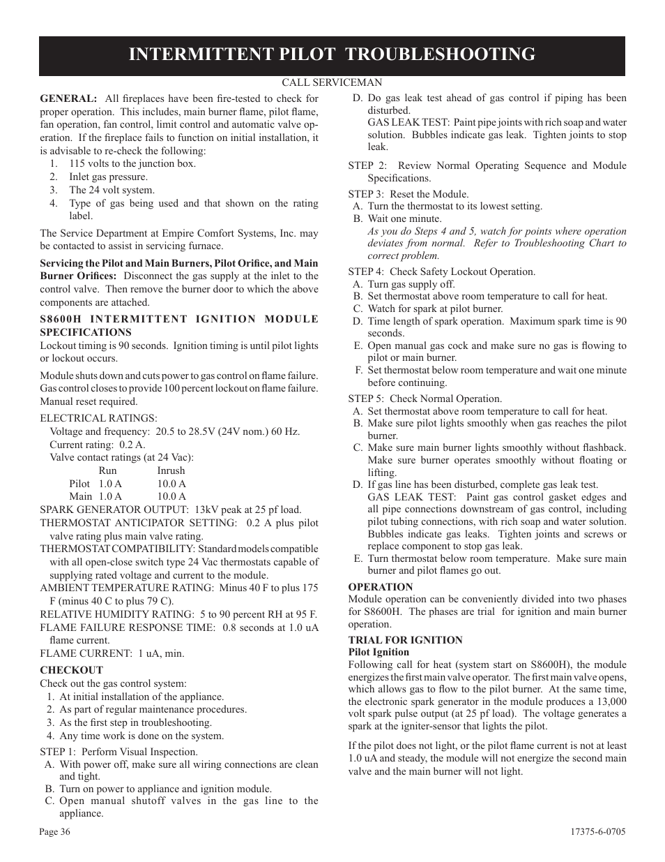 Intermittent pilot troubleshooting | Empire Comfort Systems DVP42FP7  EN User Manual | Page 36 / 52