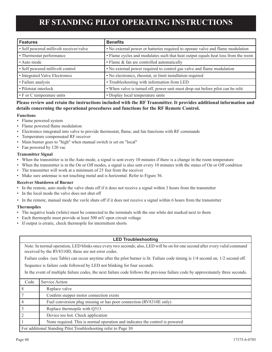 Rf standing pilot operating instructions | Empire Comfort Systems DVP42FP7  EN User Manual | Page 40 / 52