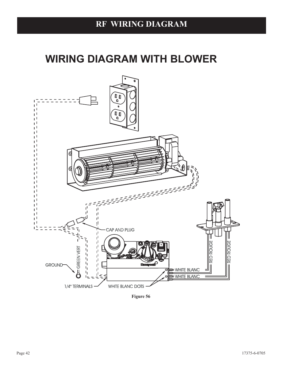Wiring diagram with blower, Rf wiring diagram, Standing pilot lighting instructions | Empire Comfort Systems DVP42FP7  EN User Manual | Page 42 / 52
