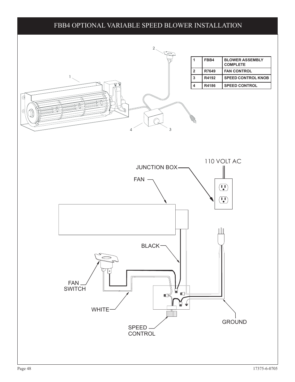 Fbb4 optional variable speed blower installation, 110 volt ac | Empire Comfort Systems DVP42FP7  EN User Manual | Page 48 / 52