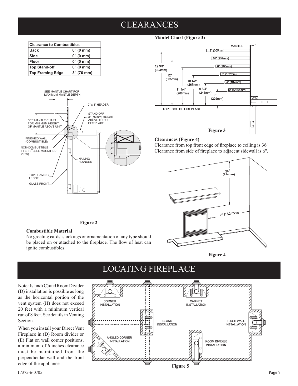 Locating fireplace, Clearances | Empire Comfort Systems DVP42FP7  EN User Manual | Page 7 / 52