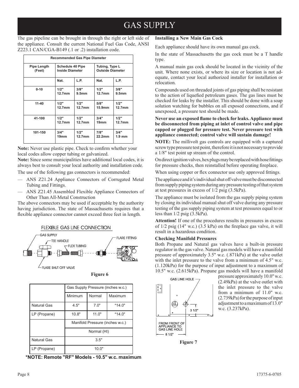 Gas supply | Empire Comfort Systems DVP42FP7  EN User Manual | Page 8 / 52