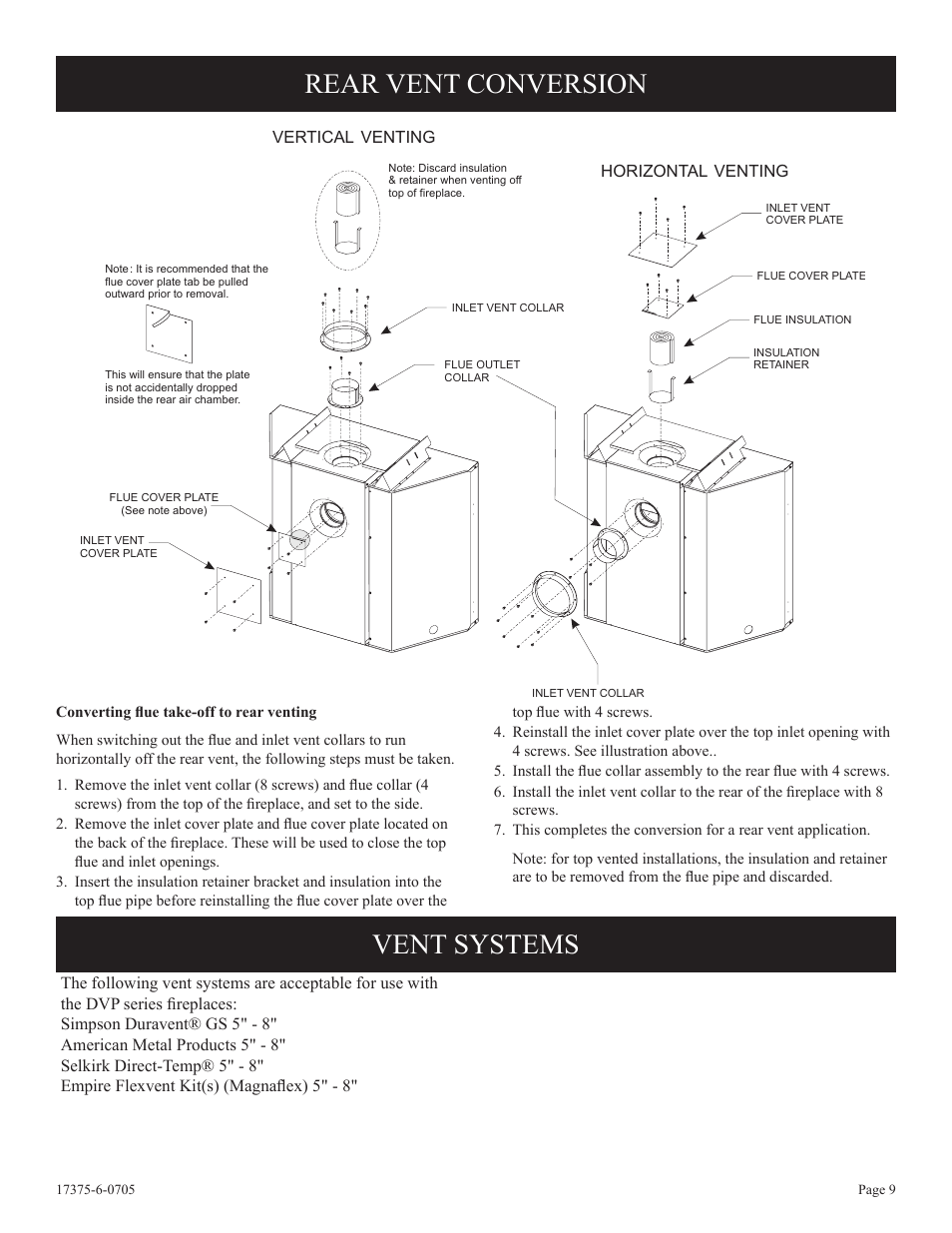 Rear vent conversion, Vent systems | Empire Comfort Systems DVP42FP7  EN User Manual | Page 9 / 52