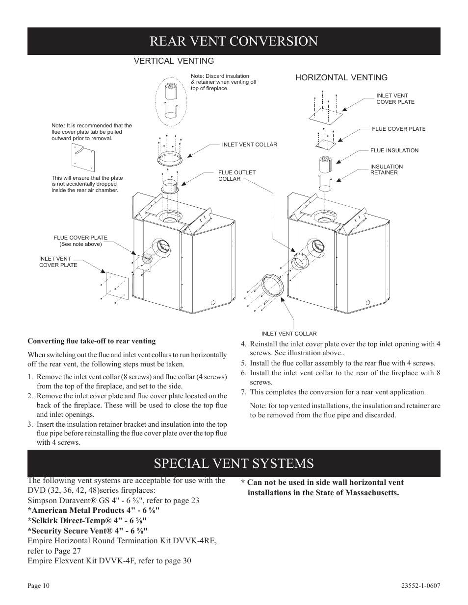 Rear vent conversion, Special vent systems | Empire Comfort Systems DVD36FP3  EN User Manual | Page 10 / 52