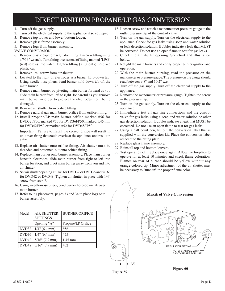 Direct ignition propane/lp gas conversion | Empire Comfort Systems DVD36FP3  EN User Manual | Page 43 / 52