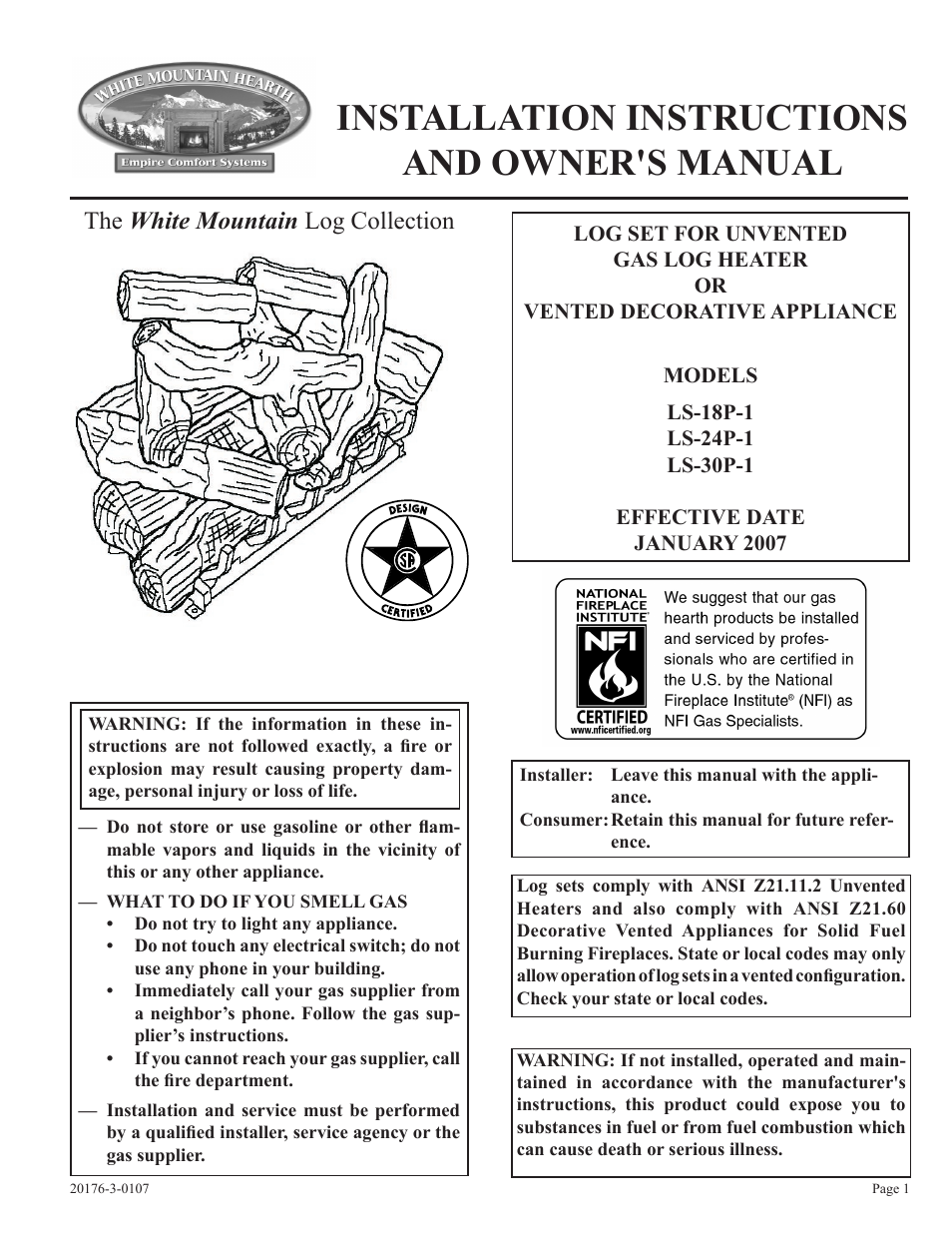 Empire Comfort Systems LS-30P-1 User Manual | 12 pages