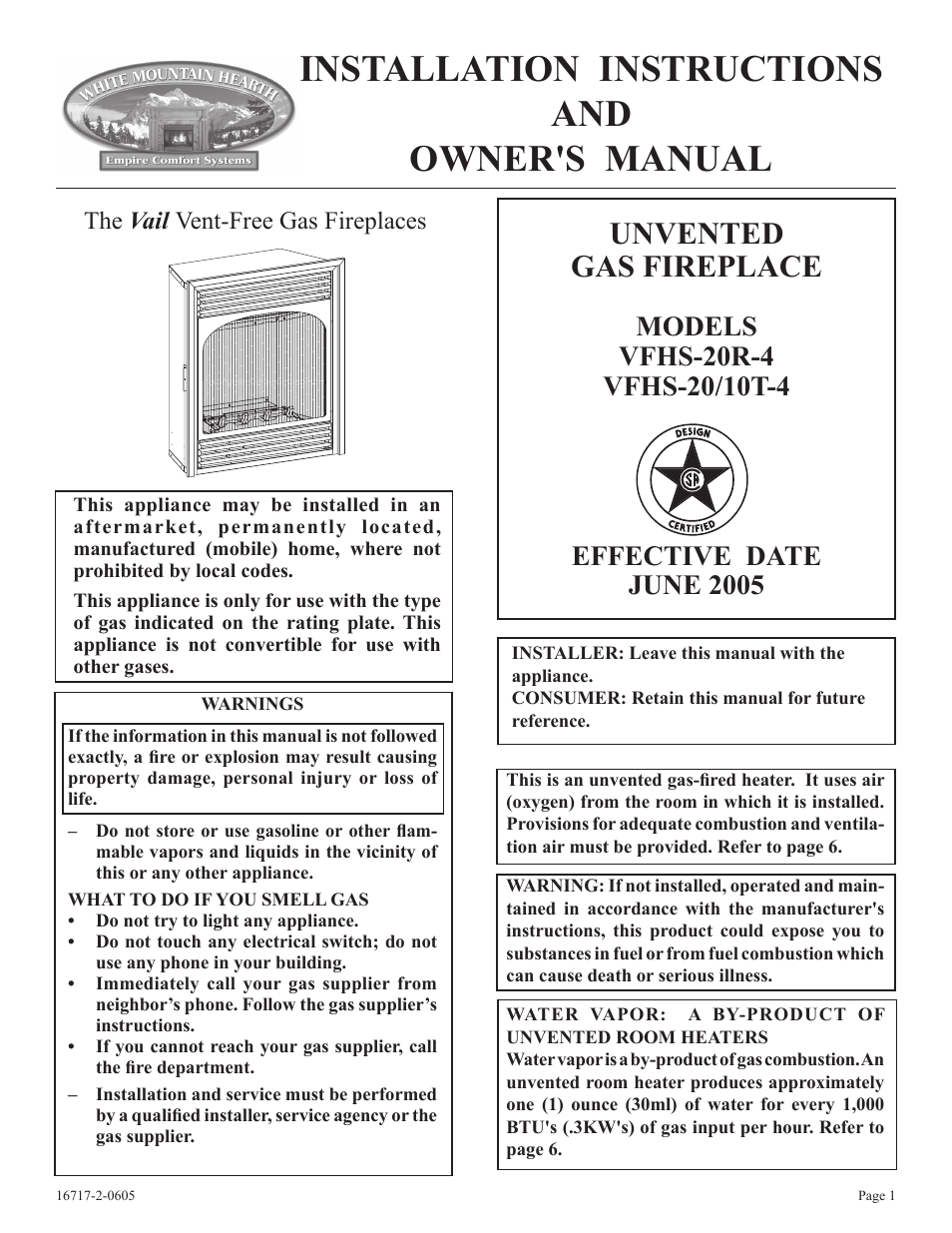 Empire Comfort Systems VFHS-20/10T-4 User Manual | 28 pages