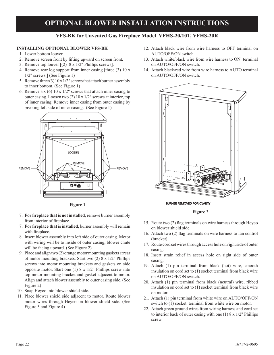 Optional blower installation instructions | Empire Comfort Systems VFHS-20/10T-4 User Manual | Page 22 / 28