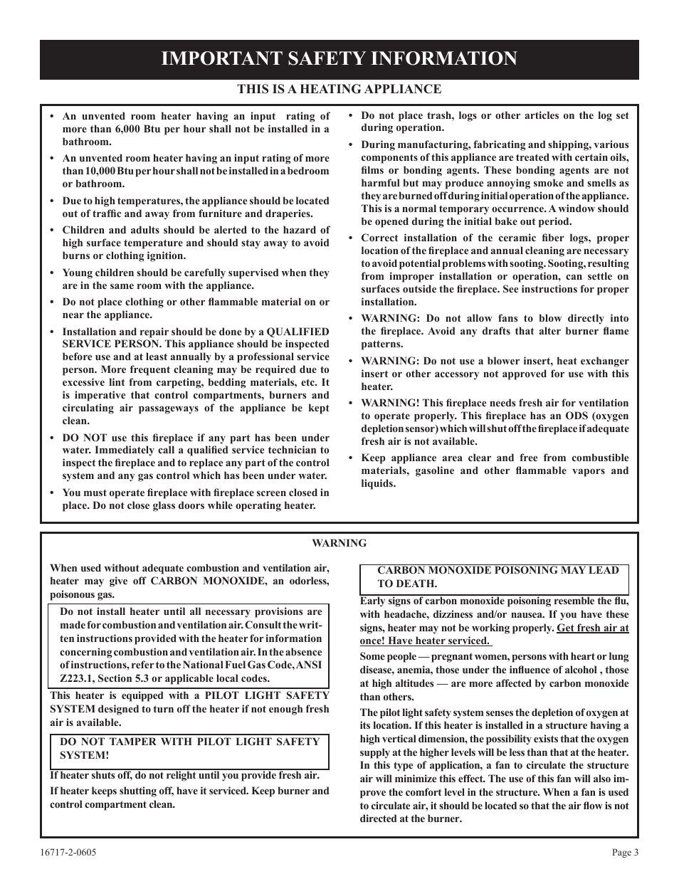 Important safety information | Empire Comfort Systems VFHS-20/10T-4 User Manual | Page 3 / 28