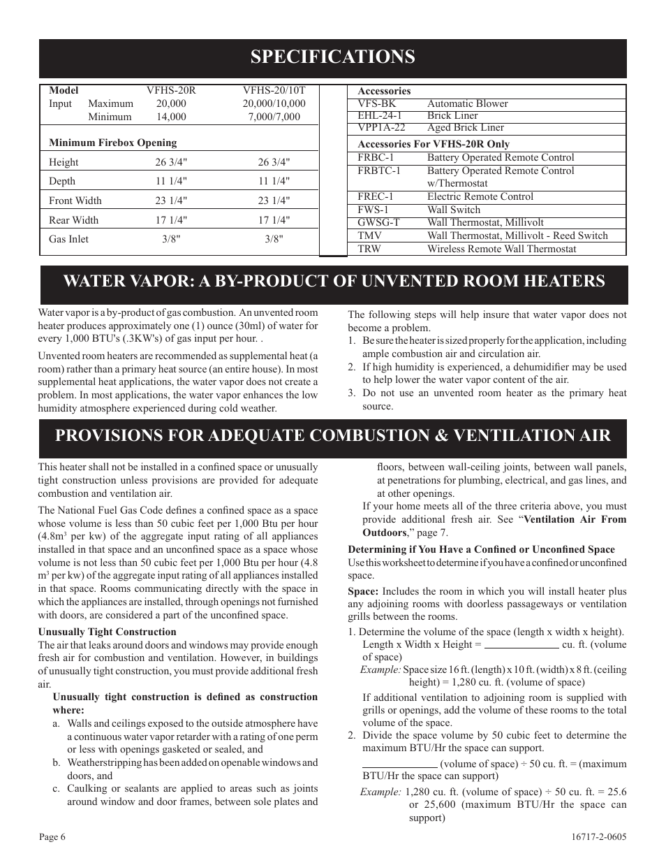 Specifications | Empire Comfort Systems VFHS-20/10T-4 User Manual | Page 6 / 28