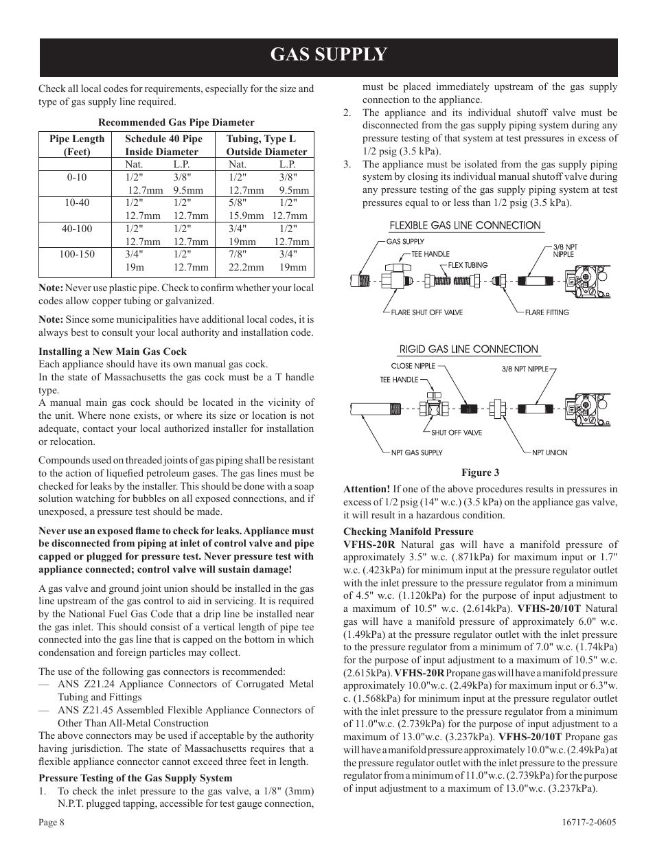 Gas supply | Empire Comfort Systems VFHS-20/10T-4 User Manual | Page 8 / 28