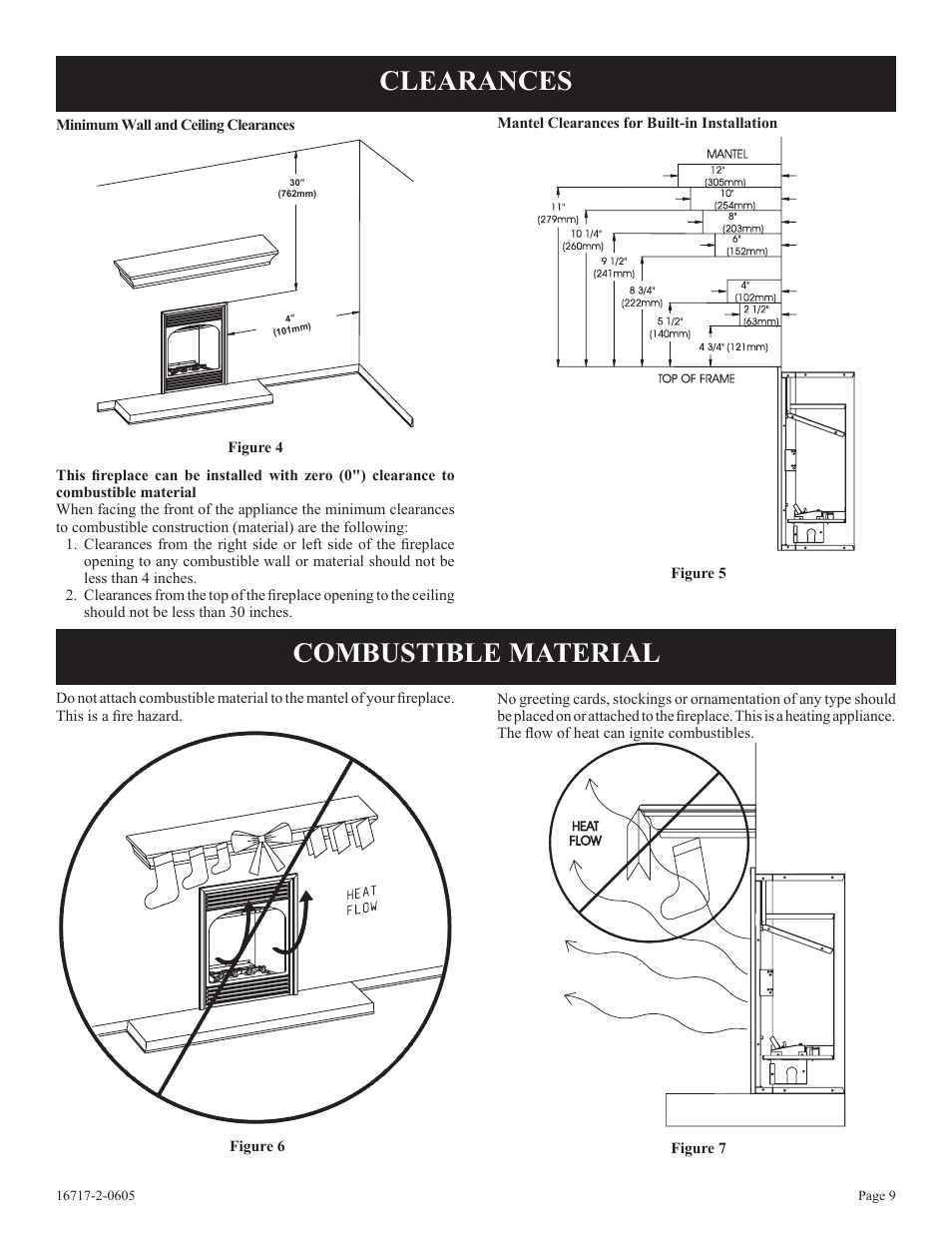 Clearances, Combustible material | Empire Comfort Systems VFHS-20/10T-4 User Manual | Page 9 / 28