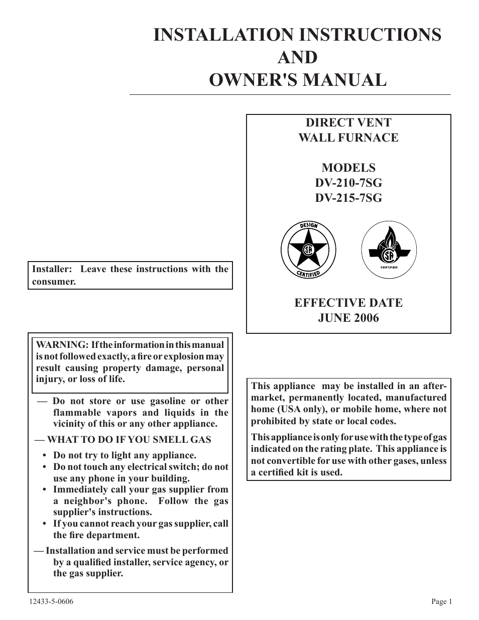 Empire Comfort Systems DV-210-7SG User Manual | 20 pages