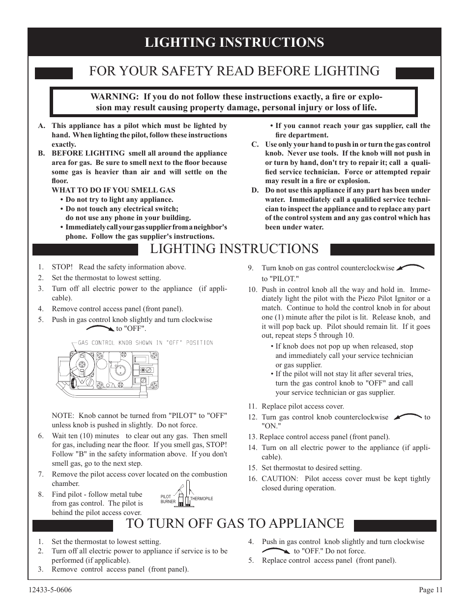 Lighting instructions | Empire Comfort Systems DV-210-7SG User Manual | Page 11 / 20