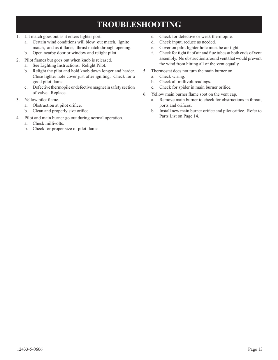 Troubleshooting | Empire Comfort Systems DV-210-7SG User Manual | Page 13 / 20