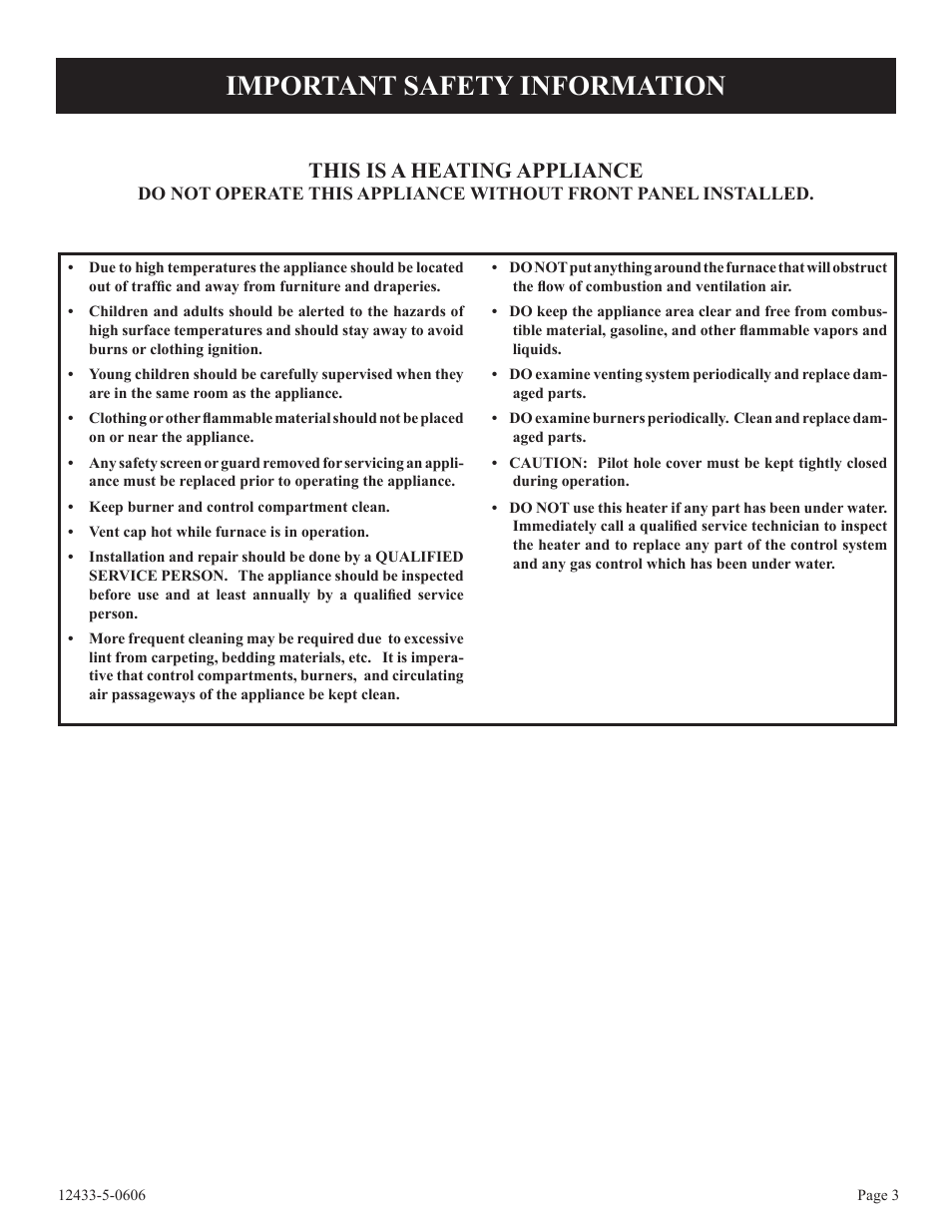 Important safety information, This is a heating appliance | Empire Comfort Systems DV-210-7SG User Manual | Page 3 / 20