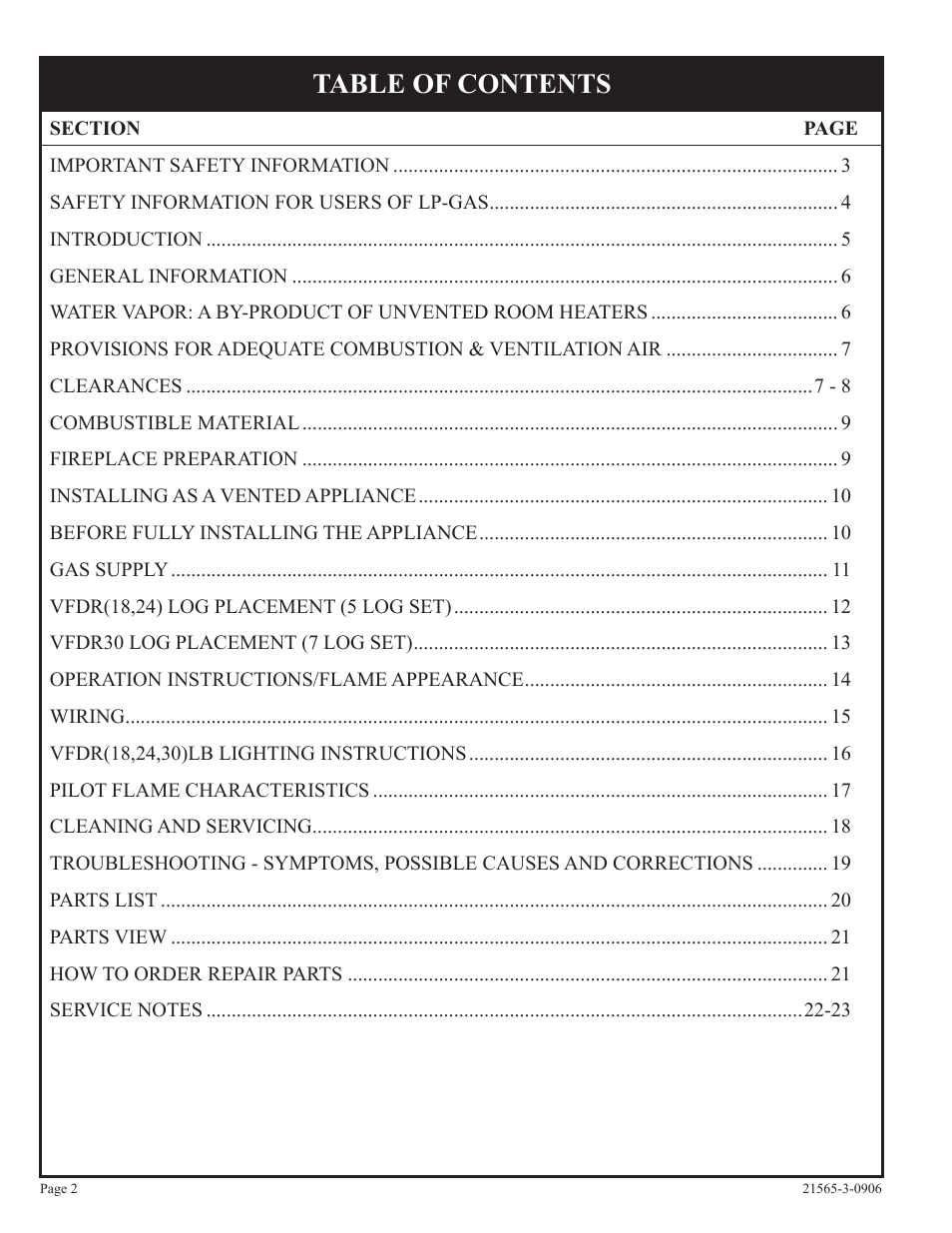 Empire Comfort Systems VFDR18LB User Manual | Page 2 / 24