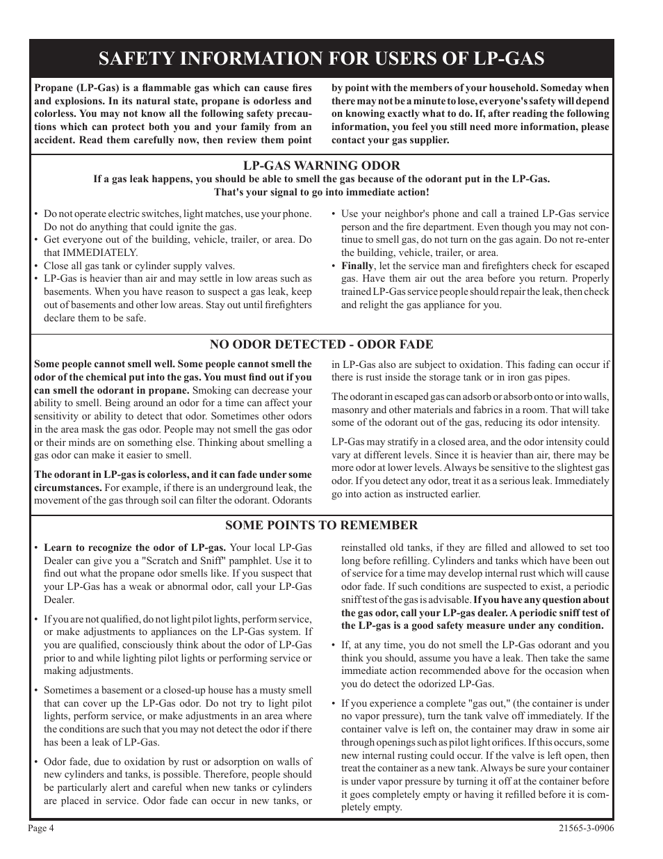 Safety information for users of lp-gas | Empire Comfort Systems VFDR18LB User Manual | Page 4 / 24