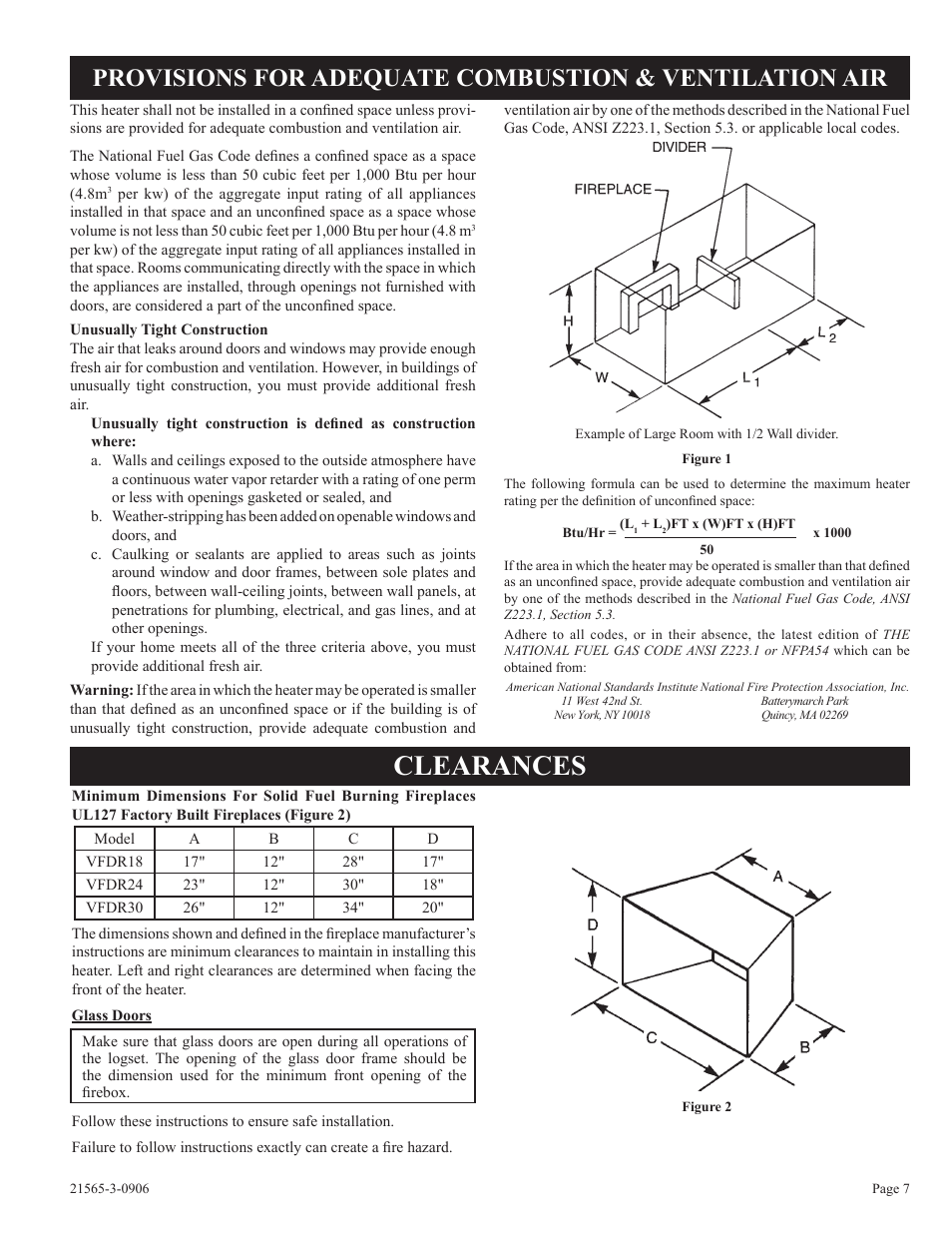 Clearances | Empire Comfort Systems VFDR18LB User Manual | Page 7 / 24
