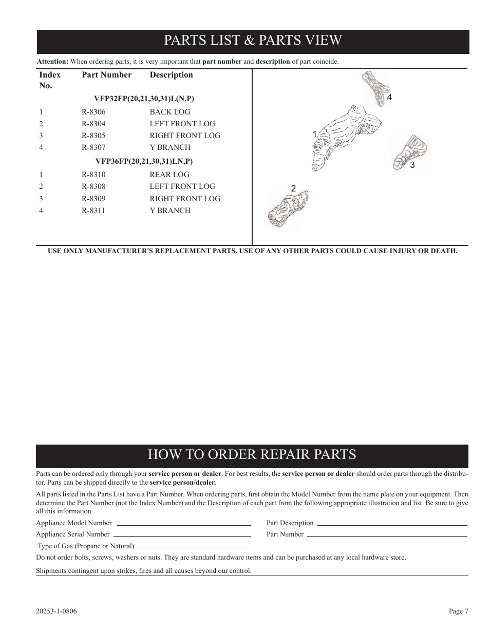 Parts list & parts view, How to order repair parts | Empire Comfort Systems 21 User Manual | Page 7 / 8