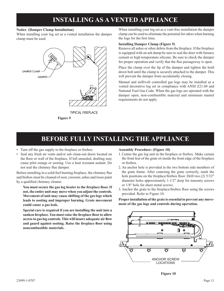 Empire Comfort Systems UNVENTED GAS LOG HEATER VFDR24LBN-1 User Manual | Page 11 / 32