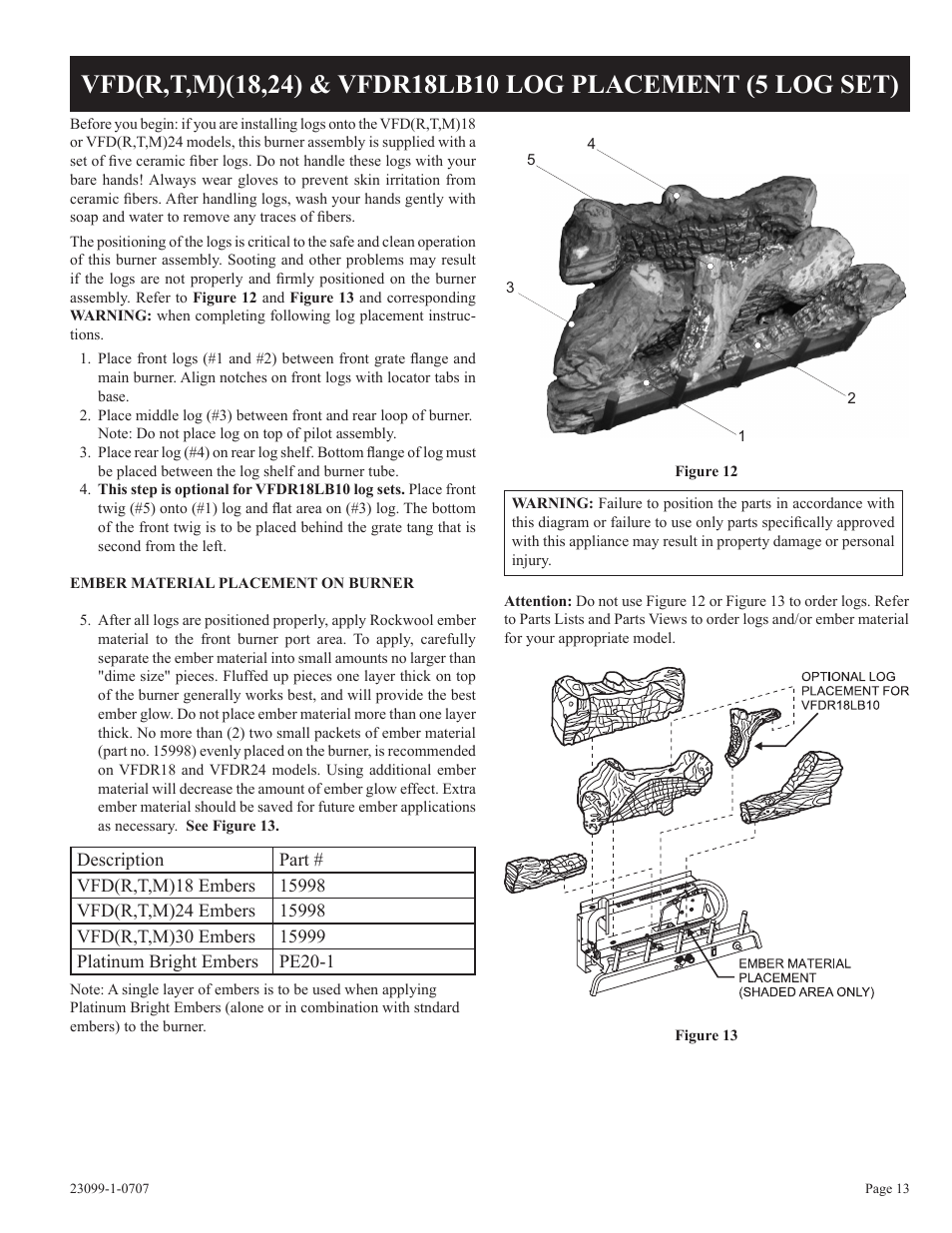 Empire Comfort Systems UNVENTED GAS LOG HEATER VFDR24LBN-1 User Manual | Page 13 / 32
