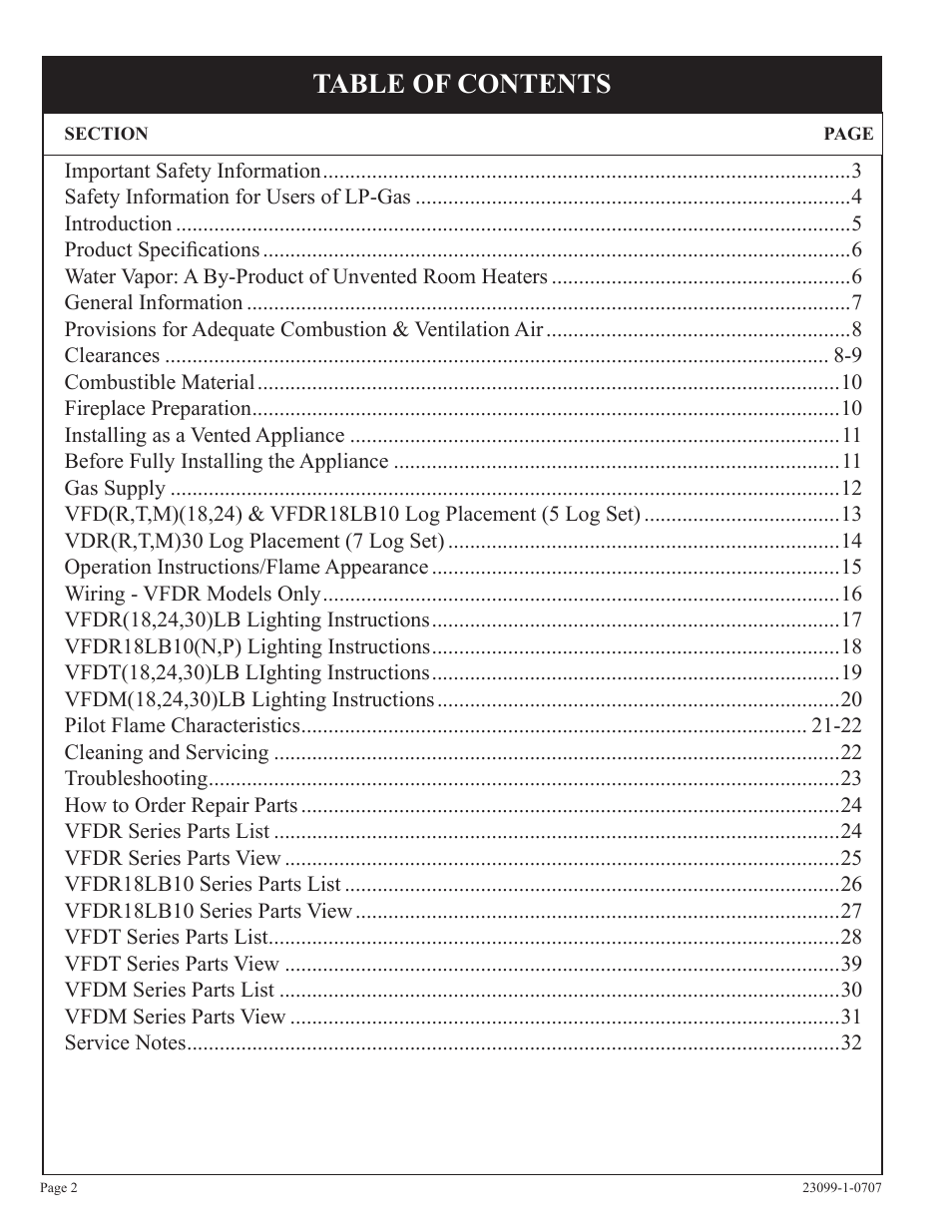 Empire Comfort Systems UNVENTED GAS LOG HEATER VFDR24LBN-1 User Manual | Page 2 / 32