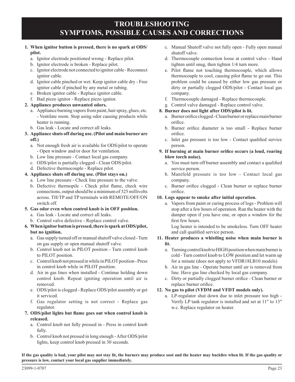 Empire Comfort Systems UNVENTED GAS LOG HEATER VFDR24LBN-1 User Manual | Page 23 / 32