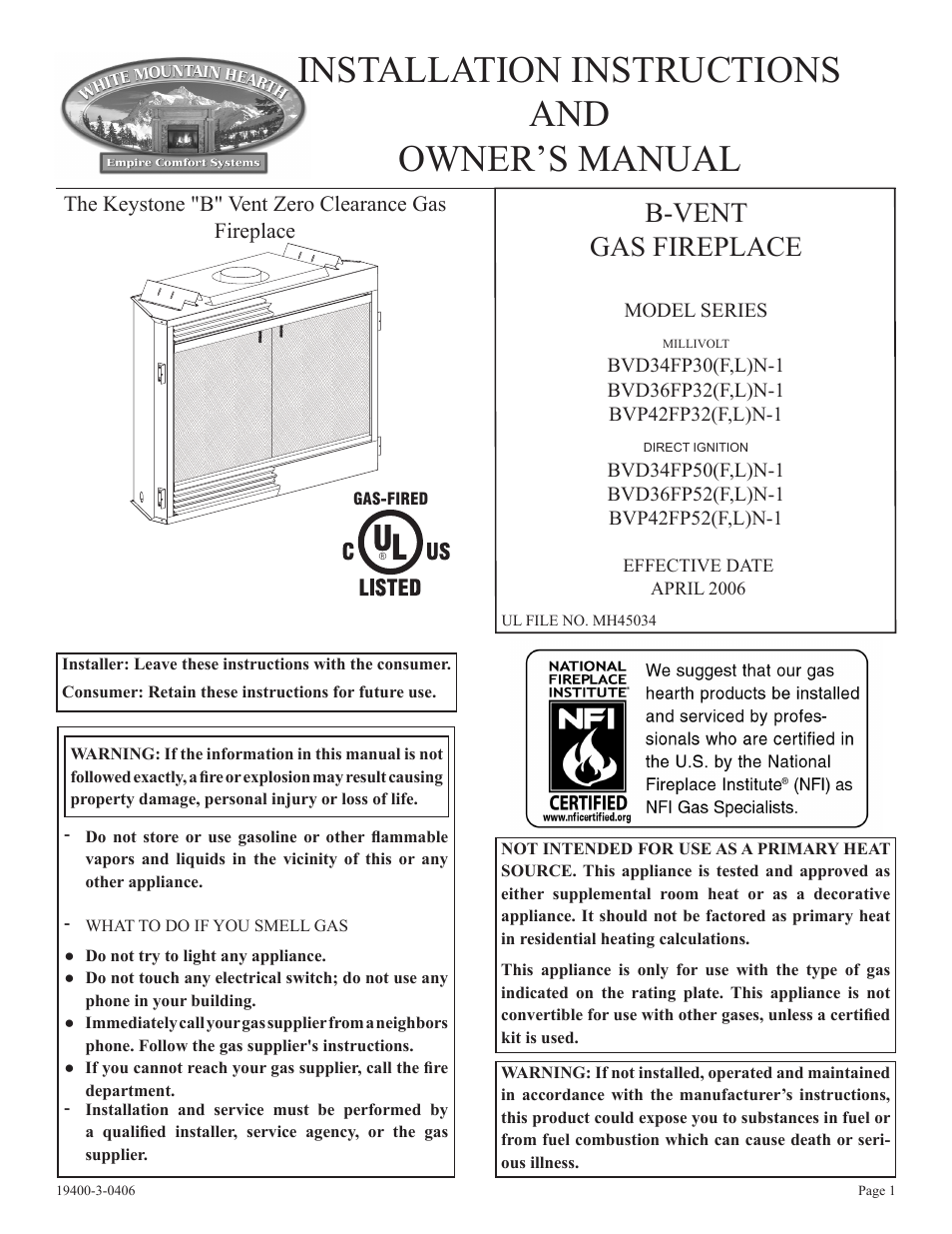 Empire Comfort Systems BVD36FP32 User Manual | 40 pages