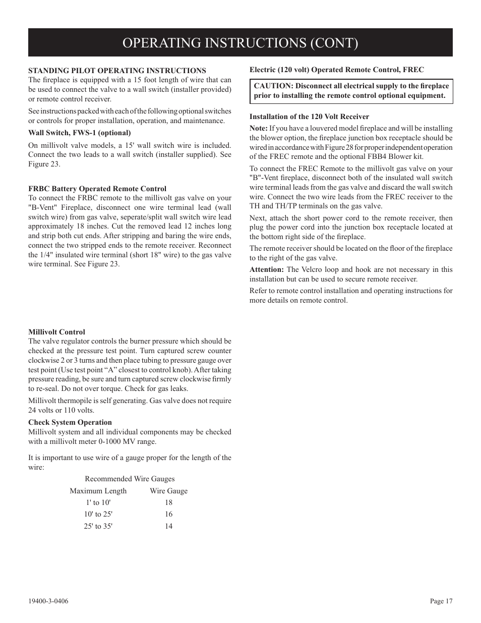 Operating instructions (cont) | Empire Comfort Systems BVD36FP32 User Manual | Page 17 / 40