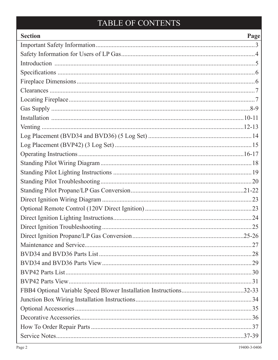 Empire Comfort Systems BVD36FP32 User Manual | Page 2 / 40