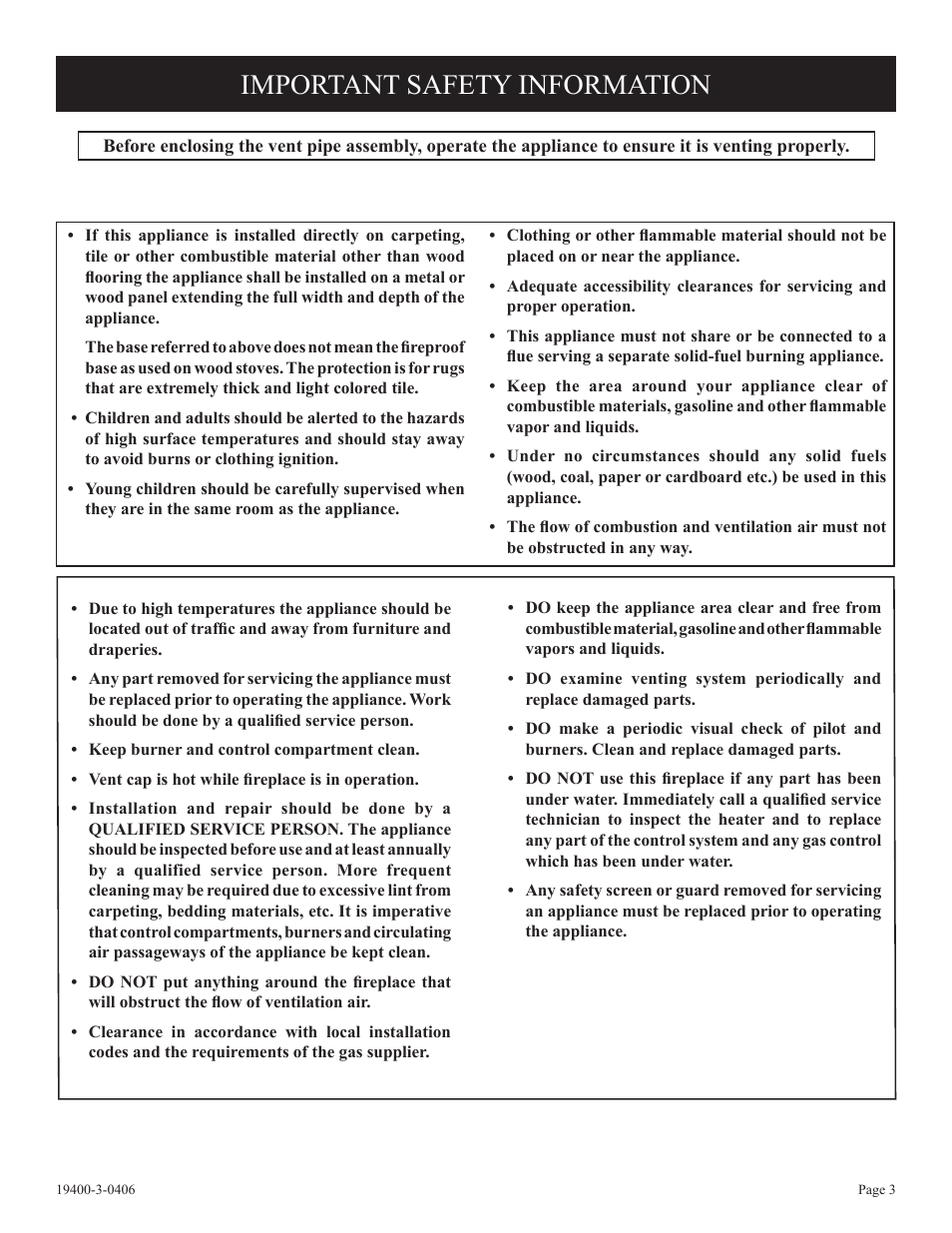 Important safety information | Empire Comfort Systems BVD36FP32 User Manual | Page 3 / 40