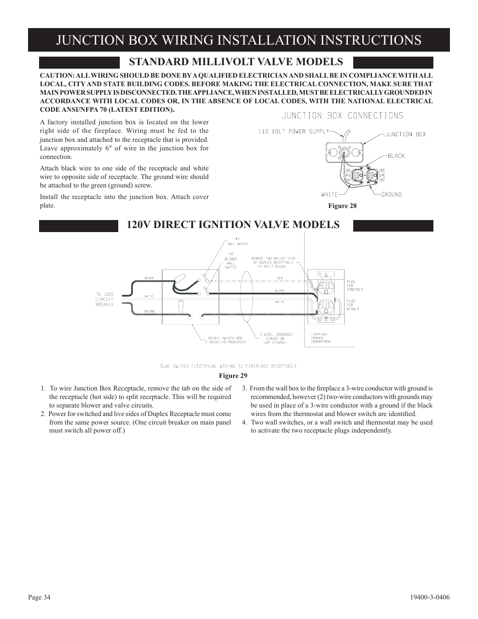 Junction box wiring installation instructions | Empire Comfort Systems BVD36FP32 User Manual | Page 34 / 40