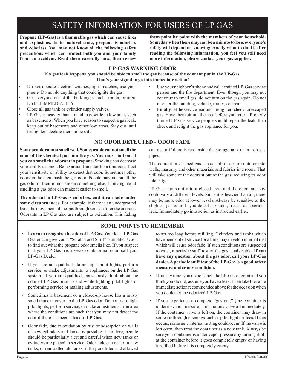 Safety information for users of lp gas | Empire Comfort Systems BVD36FP32 User Manual | Page 4 / 40