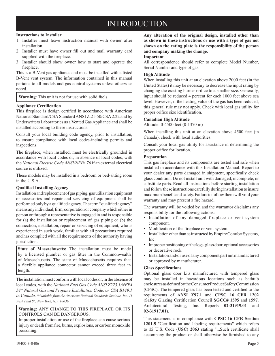 Introduction | Empire Comfort Systems BVD36FP32 User Manual | Page 5 / 40