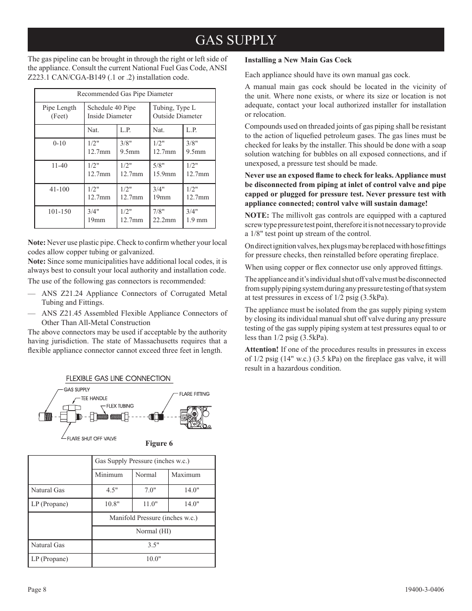 Gas supply | Empire Comfort Systems BVD36FP32 User Manual | Page 8 / 40