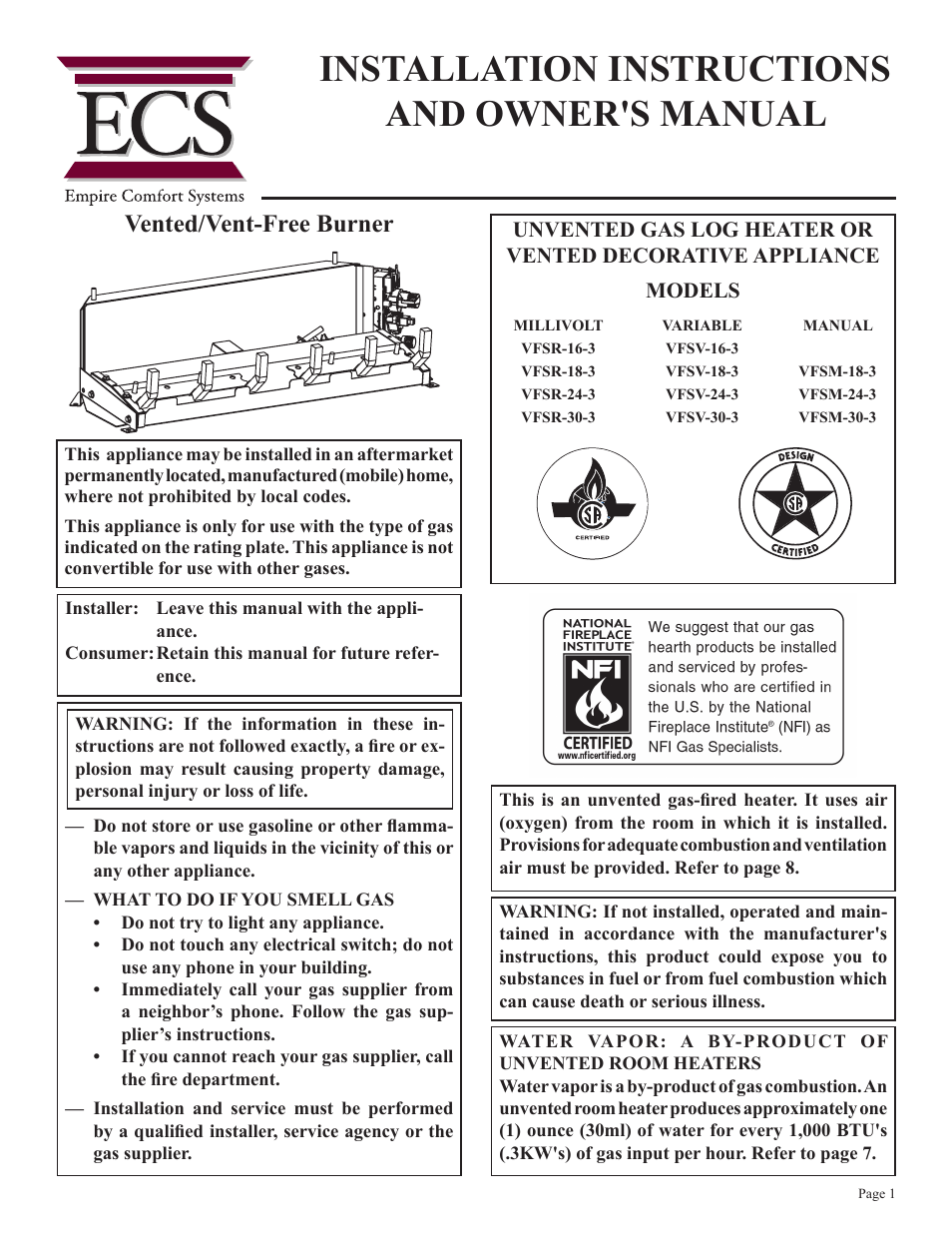 Empire Comfort Systems VFSM-18-3  EN User Manual | 24 pages
