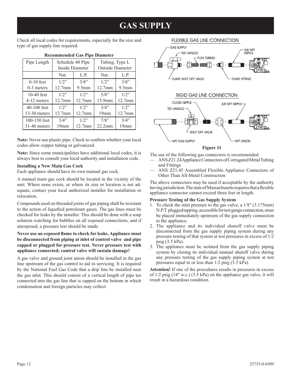Gas supply | Empire Comfort Systems VFSM-18-3  EN User Manual | Page 12 / 24