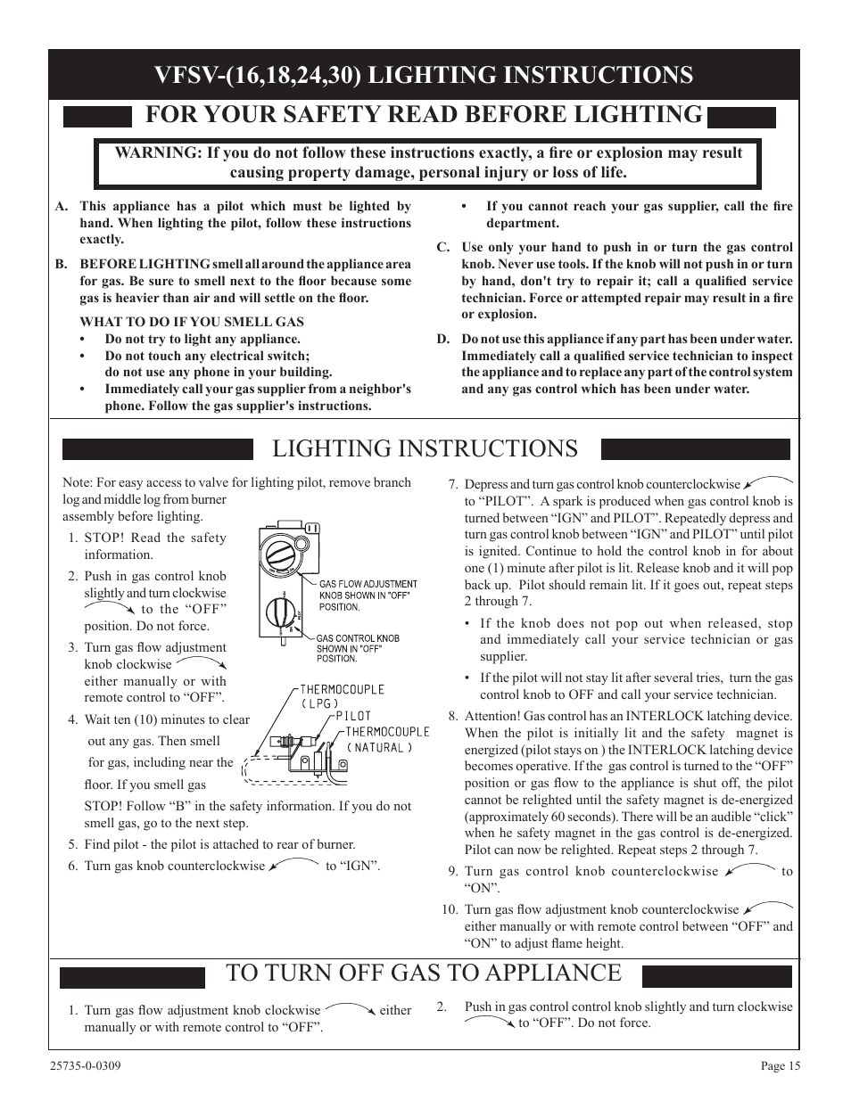 Lighting instructions | Empire Comfort Systems VFSM-18-3  EN User Manual | Page 15 / 24
