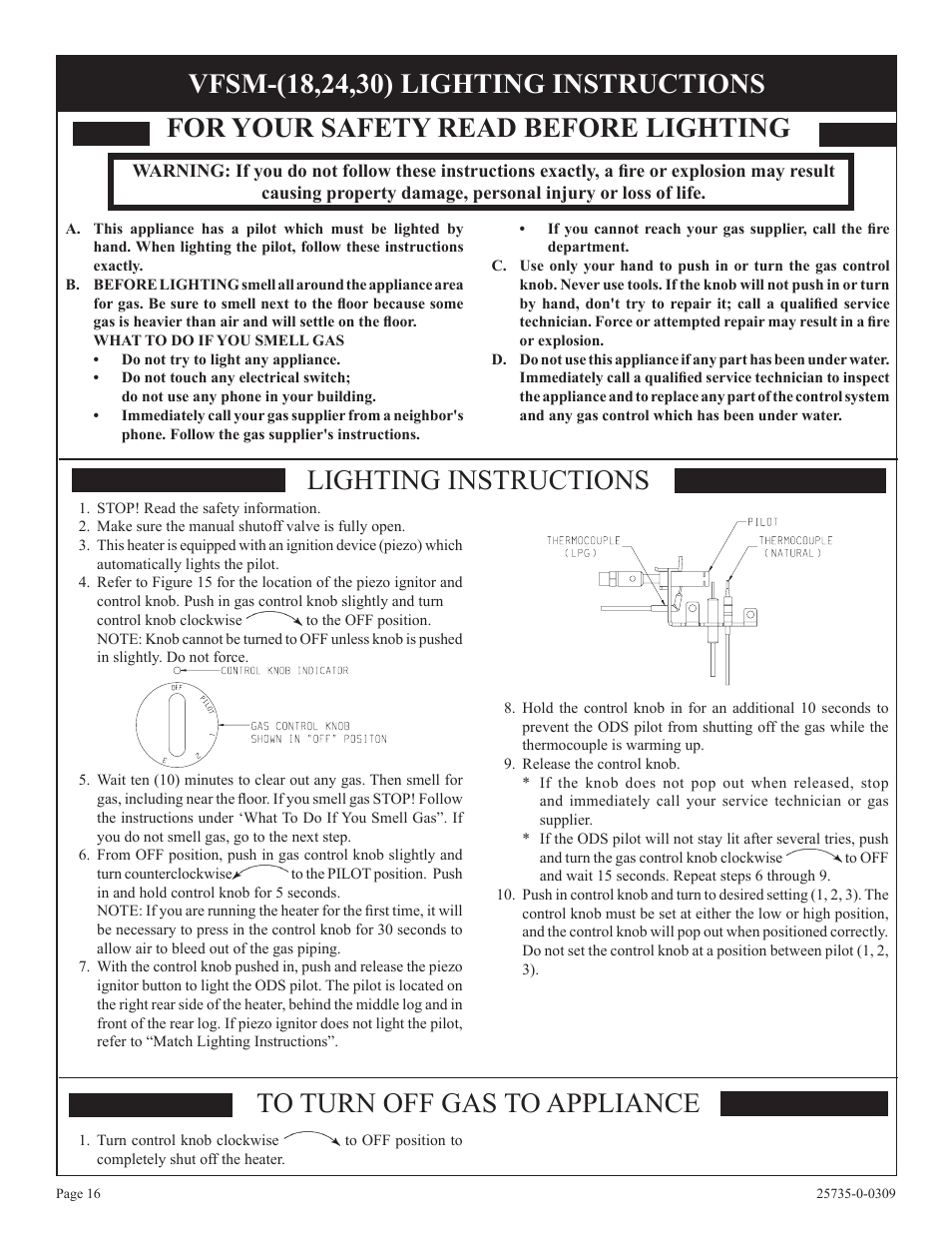 Lighting instructions, For your safety read before lighting | Empire Comfort Systems VFSM-18-3  EN User Manual | Page 16 / 24