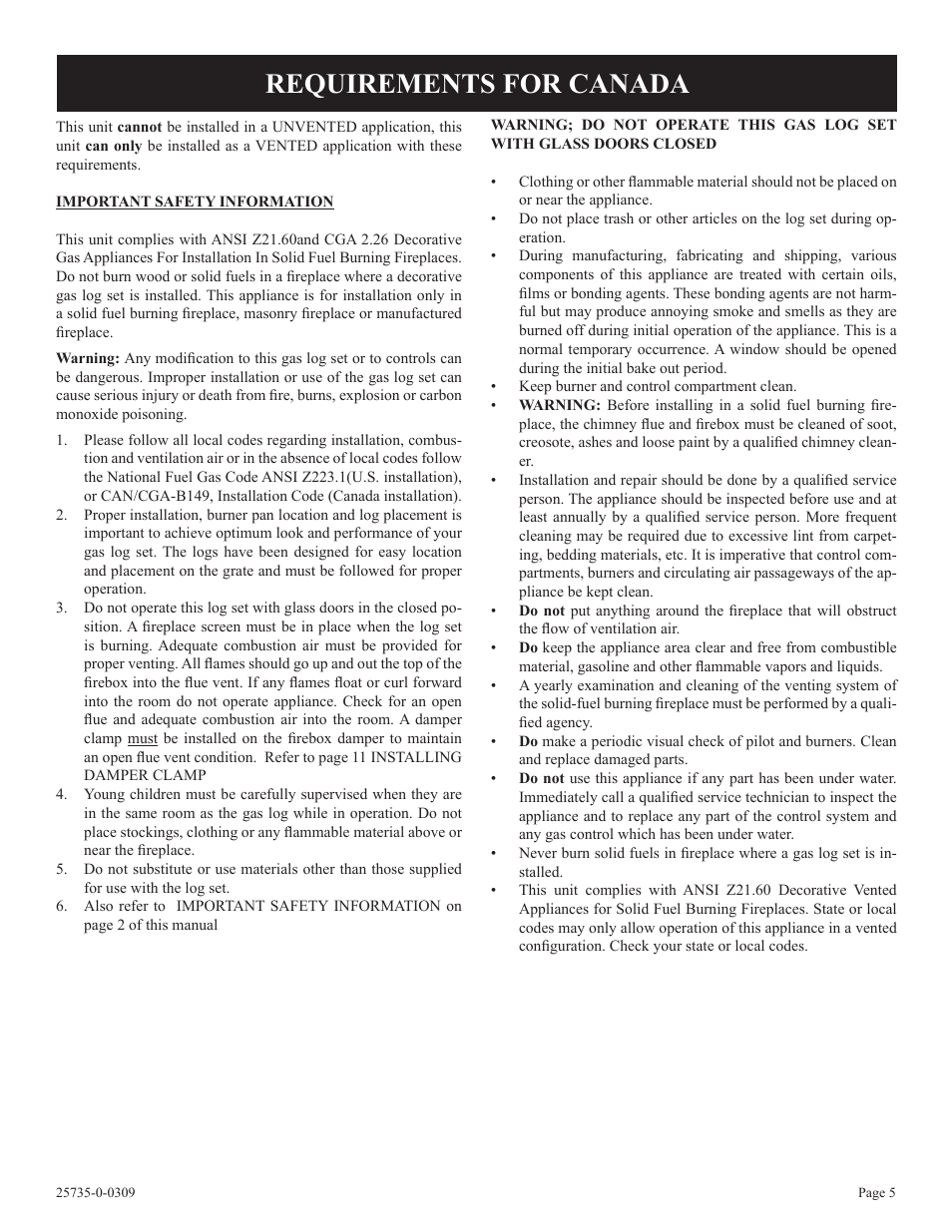 Requirements for canada | Empire Comfort Systems VFSM-18-3  EN User Manual | Page 5 / 24