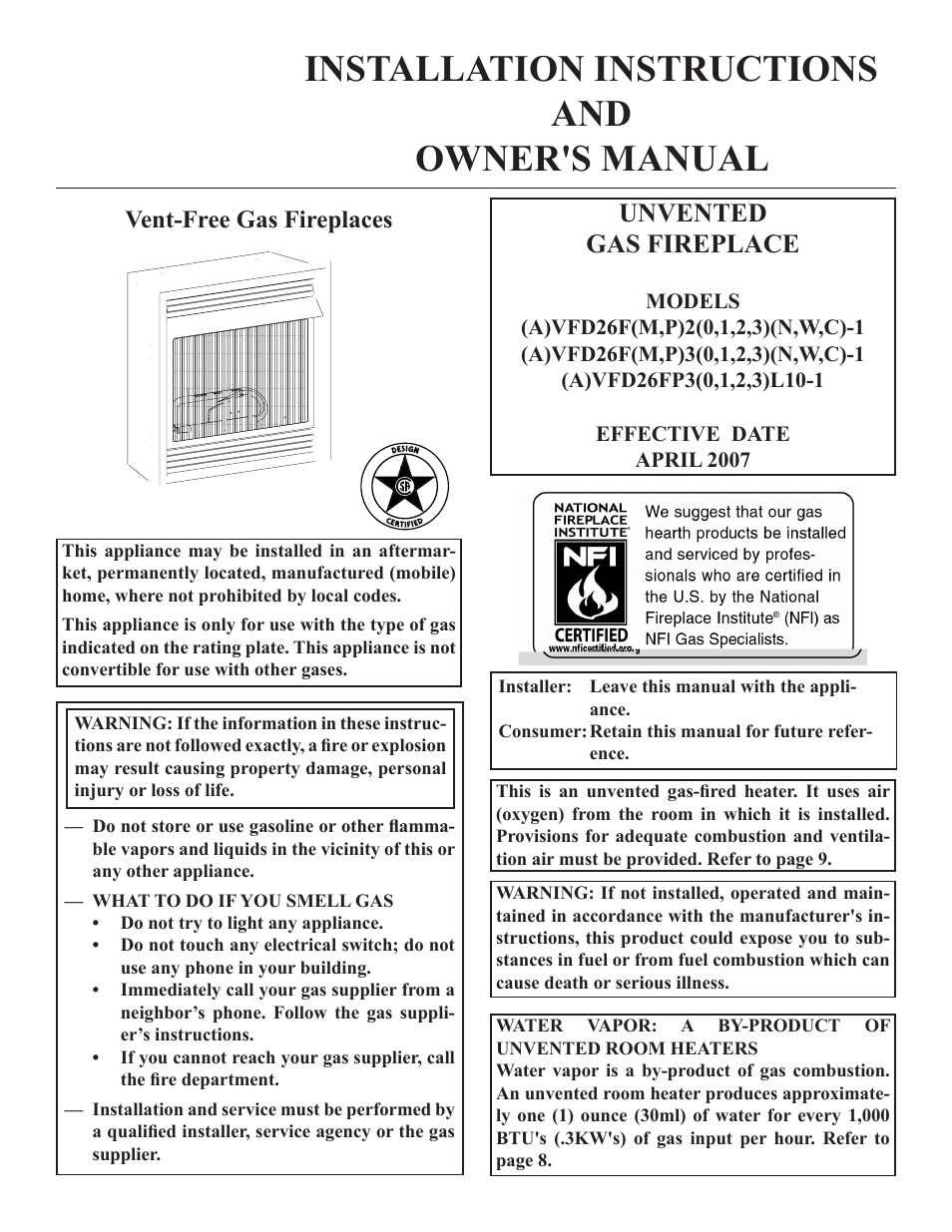 Empire Comfort Systems VFD26F User Manual | 32 pages