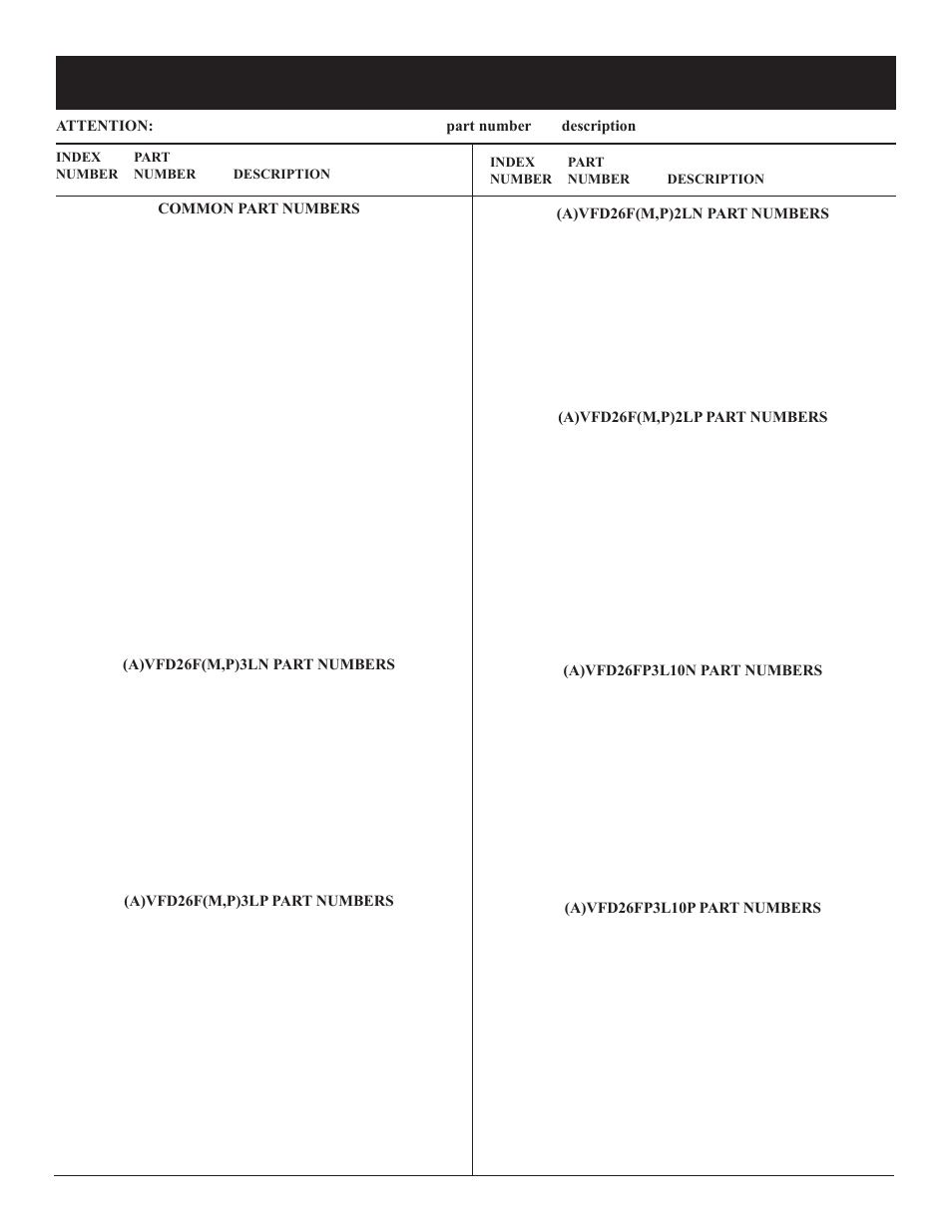 Parts list | Empire Comfort Systems VFD26F User Manual | Page 26 / 32